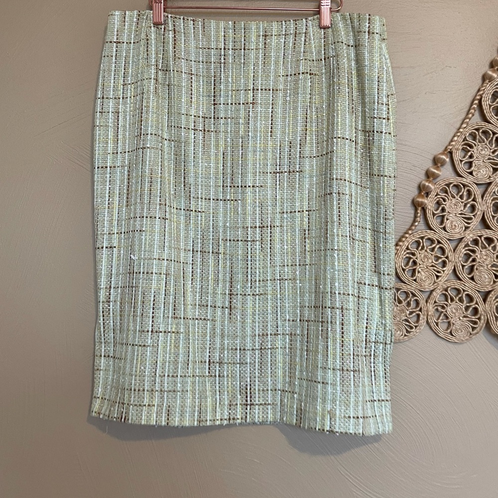 Dressbarn Lime Green/Tan Tweed Skirt, size 14